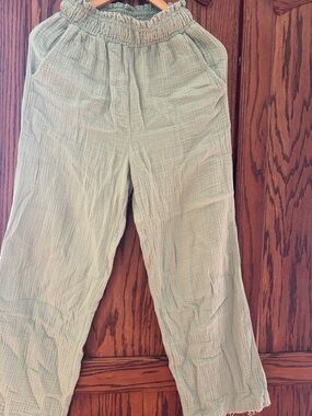 Light Sage Cotton Gauze Wide-Leg Pants